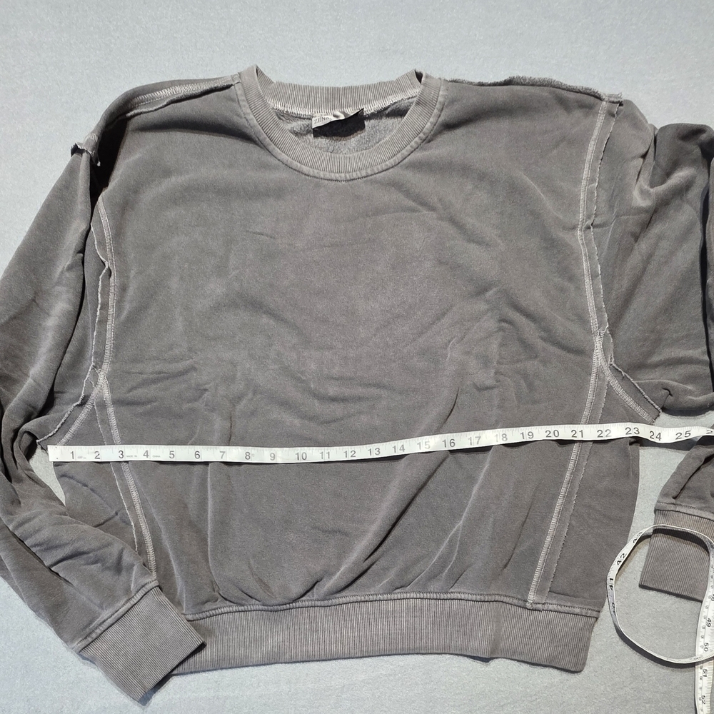 NWOT Zenana Outfitters Mineral Wash Charcoal Crew Neck Sweater PTP 24 Length 23 - Picture 7 of 11